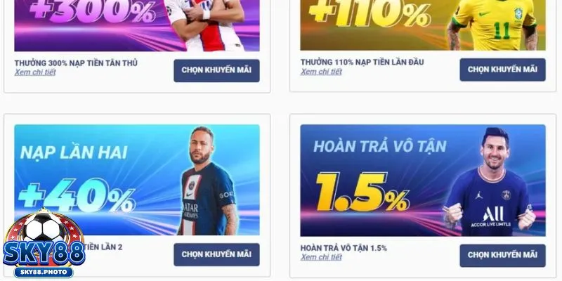 Khuyến mãi Sky88 tặng thưởng nạp lần 2 tới 40% cho người chơi